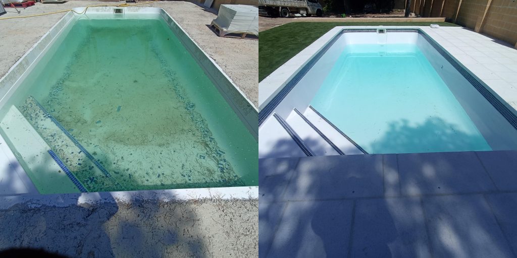 piscina sucia y despues limpia